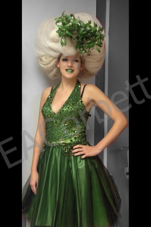this is my Mistletoe look I created to be featured in the Swindon Advertiser newspaper. I dressed the wig myself and applied all the makeup.