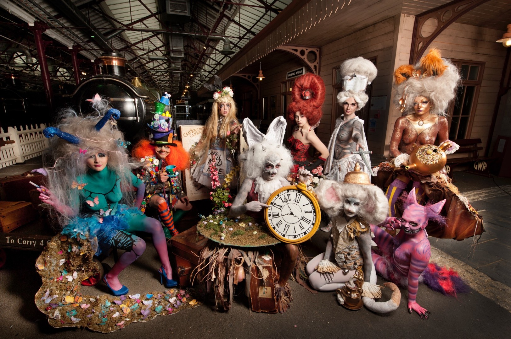 group photo for my alice in wonderland end of year show, completed with the help of Will Shepard <br />
<br />
other artists for other looks credited below as available
